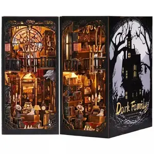 [Dark Family]DIY Book Nook Kit,Haunted Manor DIY 3D Vintage Handcrafted Wooden Puzzle for Adults, Horror Bookshelf Insert with LED Lights,Halloween Home Decor Gift,The Gothic Dark Family