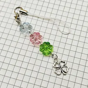 1pc Creative Three-Color Lucky Clover Phone Charm Simple Transparent Resin Beaded Pendant Including Metal Four-Leaf Clover Charm for Phone Cases Cameras and Keychains Luck-Themed Jewelry