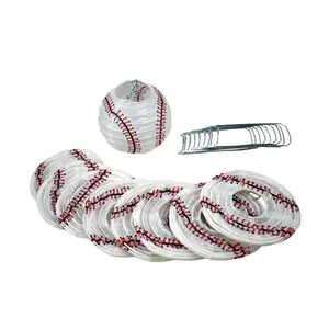 4" Baseball Paper Lantern Shaped Sport Paper Lantern, Even Ribbing, Hanging Decoration (10 PACK) (String Light Sold Separately)