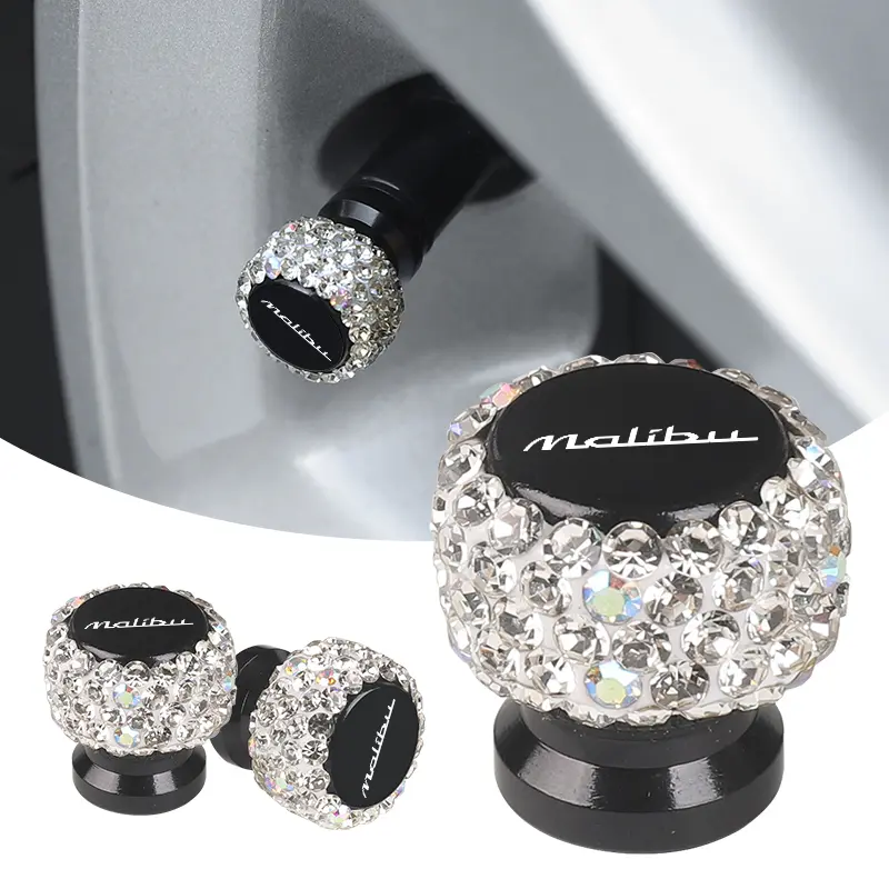 4pcs Chevrolet Malibu Diamond Tire Valve Caps, Tyre Caps, Shiny Crystal Decorative Universal Aluminum Metal Valve Covers, Latest Style Automotive Car Accessories, Auto Parts