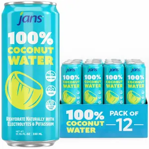 Jans 100% Coconut Water No Added Sugar 11.15oz (Pack of 12) Pure Coconut Refreshment, Vegan, Gluten-Free, Hydration with Electrolytes