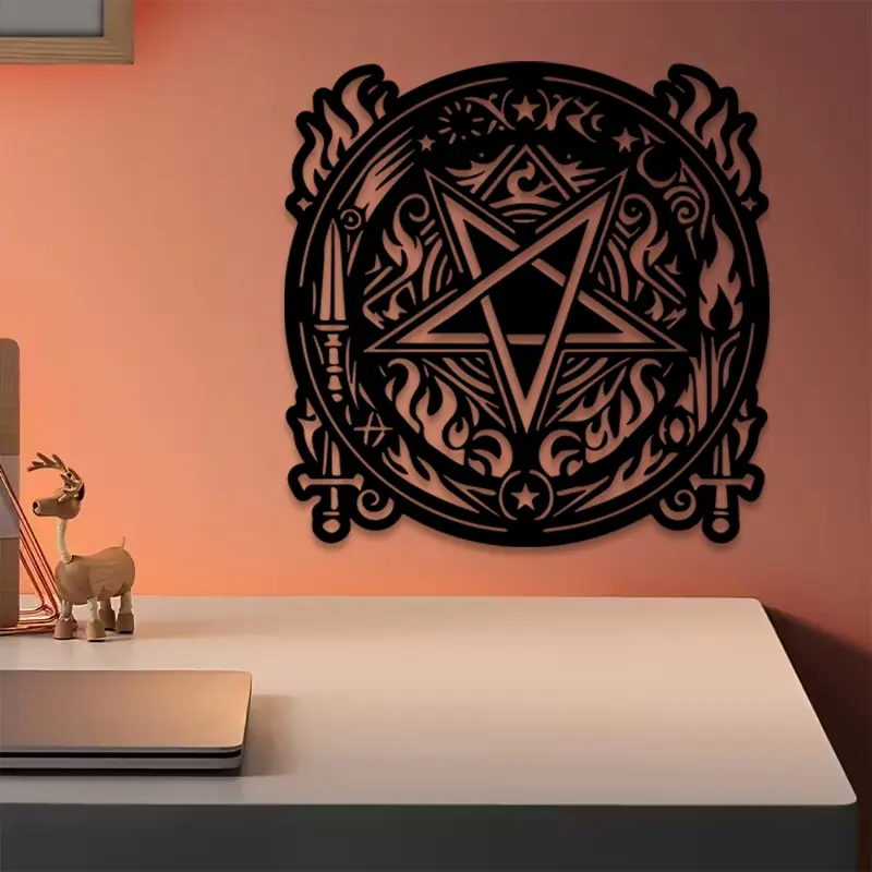 1pc Baphomet Metal Wall Art, Pentagram Silhouette, Perfect for Indoor Wall, Gothic Decor, Wall Decoration, Rust-Proof Metal