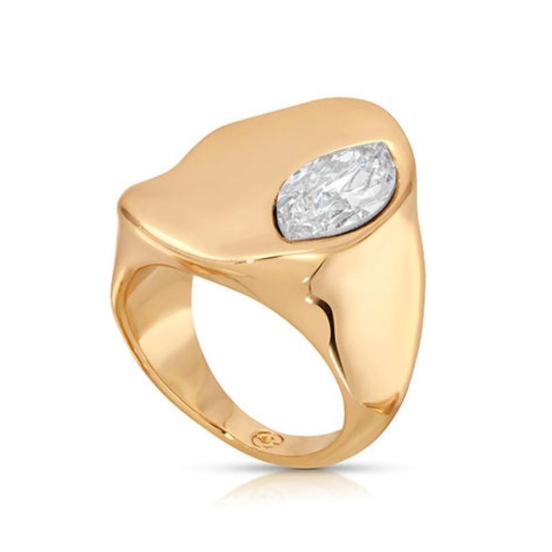 Ettika Liquid Crystal Statement Ring 18K Gold Plated Brass with Cubic Zirconia Fashion Jewelry Elegant Gift for Her