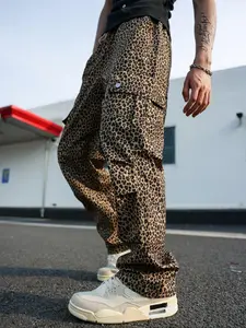 Men's Leopard Print Cargo Pants for Fall, Trendy Streetwear Style with Athletic Fit, Casual & Comfortable Long Pants
