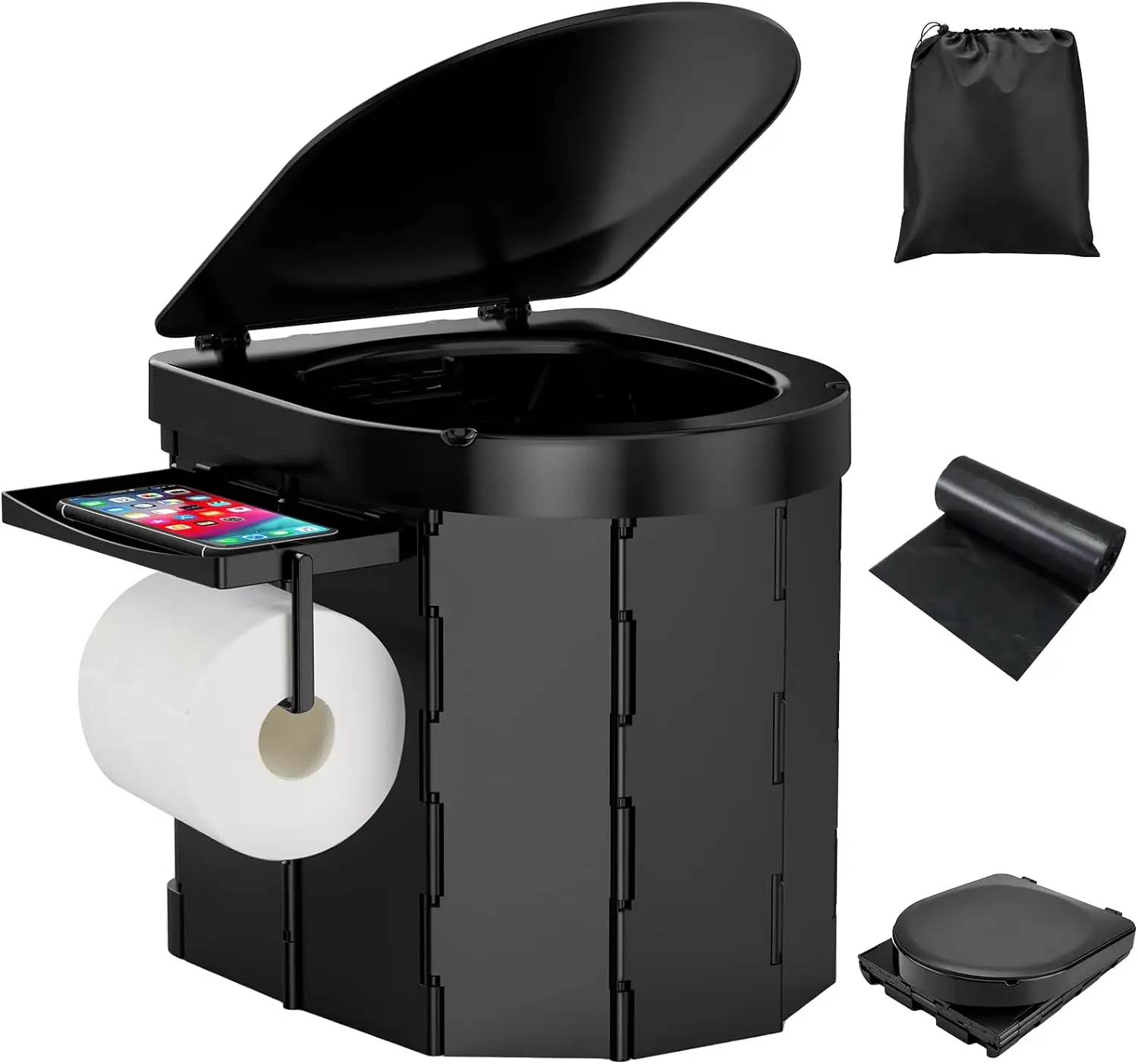 PAHTTO Portable Camping Toilet, Folding Toilet for Adults with Lid and Retractable Toilet Paper Holder,Waterproof Porta Potty with Carry Bag for Camping