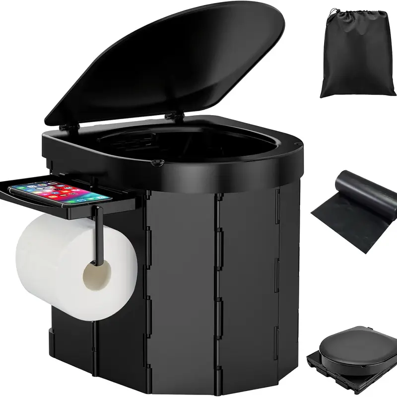 Foldable ABS Portable Toilet for Adults - 400lbs Capacity, Higher and Bigger High Seat, Waterproof Design, Lid, Retractable TP Holder, 5 Gal Fit, Carry Bag, Camping Accessories, Travel Accessory (Camping/Stool Use)