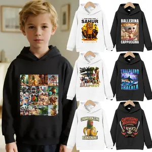 1PCS Italian Brainrot Meme Character Hand Drawn for Kids Hoodie Toddler Boy Funny Hoodie with Various Designs Including Ballerina Cappuccino and Chimpanzini Bananini