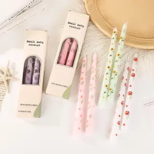 25cm European Style Printed Long Candle, Home Romantic Dinner, Holiday Wedding Smokeless Candle, Perfect for Special Occasions