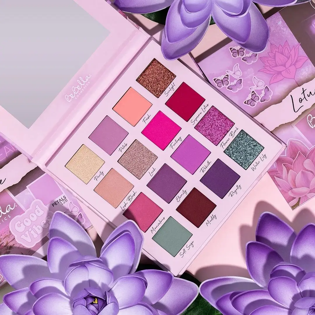 Be Bella Lotus Love 16-Color Eyeshadow Palette (Flower Feels Collection) - Matte & Pressed Glitter Shades, Cruelty-Free Highly Pigmented Glam Pack Glitter Makeup Cosmetic, Glitter Shimmer Eyeshadow