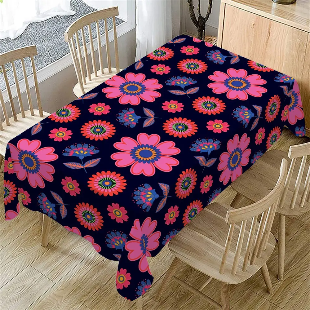 Mexican Folk Art Floral Tablecloth, Durable Fabric, Rectangular Kitchen Dining Decor, Perfect for Home Gatherings Picnics Dinner Parties
