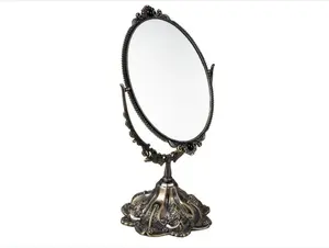 Feyarl Vintage Oval Makeup Mirror, Double-Sided Swivel Bronze Mirror with Stand for Vanity or Dressing