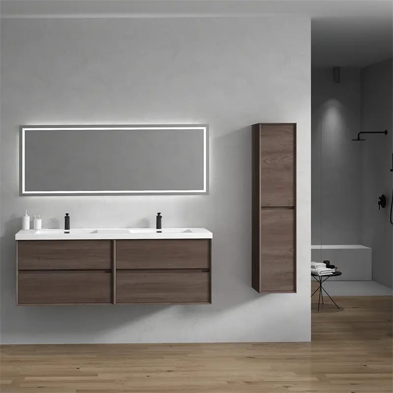 SLIM 72" Double Sink Modern Floating Vanity with Reinforced Acrylic Top - Cabinet Assembled