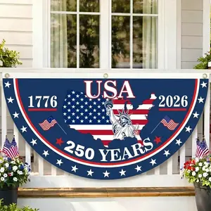 [Made in US] USA 250th Anniversary Semicircle Fence Banner, 1776–2026 Patriotic Bunting Flag, American Flag Half Round Banner, Fourth Of July Independence Day Outdoor Decor, USA 250 Years Porch Fence Party Banner
