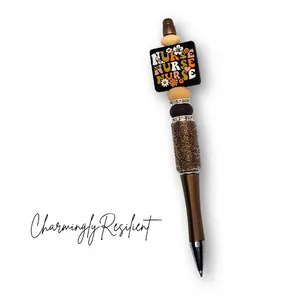 CharminglyResilient Brown Nurse Refillable Pen with Glittery Design and Nurse Theme