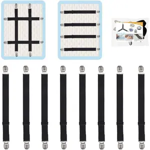 Adjustable Bed Sheet Straps Clips Elastic Mattress Sheet Fasteners Holder Suspenders Grippers for Sheet Mattress Sofa Couch Table Cloth Ironing Board Cover 8Pcs Black