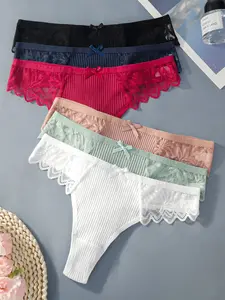 6 Piece Women's Cotton Tanga Underwear Multipack with Lace Trim Soft Breathable Comfortable S-XL Daily Wear Briefs Panties Womenswear Womenswear Elegance Everyday Lingerie Lingerie Bridal Fabric