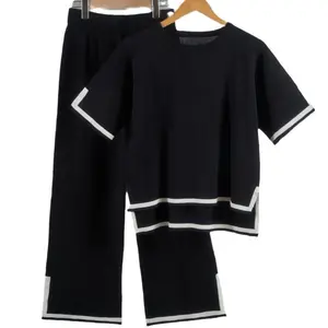 2025NewClothingSetSummerKnittedSuitSweaterSetShortSleevePulloverWideLegPants