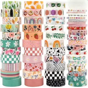 55 Rolls Holiday Washi Tape Set - Decorative Tape Seasonal Bohemian Colored Tape, Cute Washi Tapes for Journaling Supplies, Scrapbooking Supplies kit, Summer Scrapbook Supplies