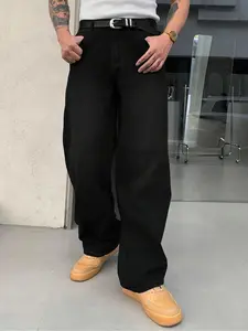 Straight Leg Denim Jeans Cotton Slant Pockets Washed Jean, Casual Versatile Wide Leg Jeans, Couple Matching Straight Fit Loose Fit Jean Pants Bottoms, Casual Streetwear Jeans