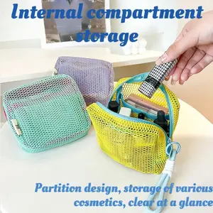 Dopamine Grid Tofu Bag New Portable Storage Bag Mesh Small Makeup Bag Lipstick Pocket-Sized Square Bag Makeup Organizer