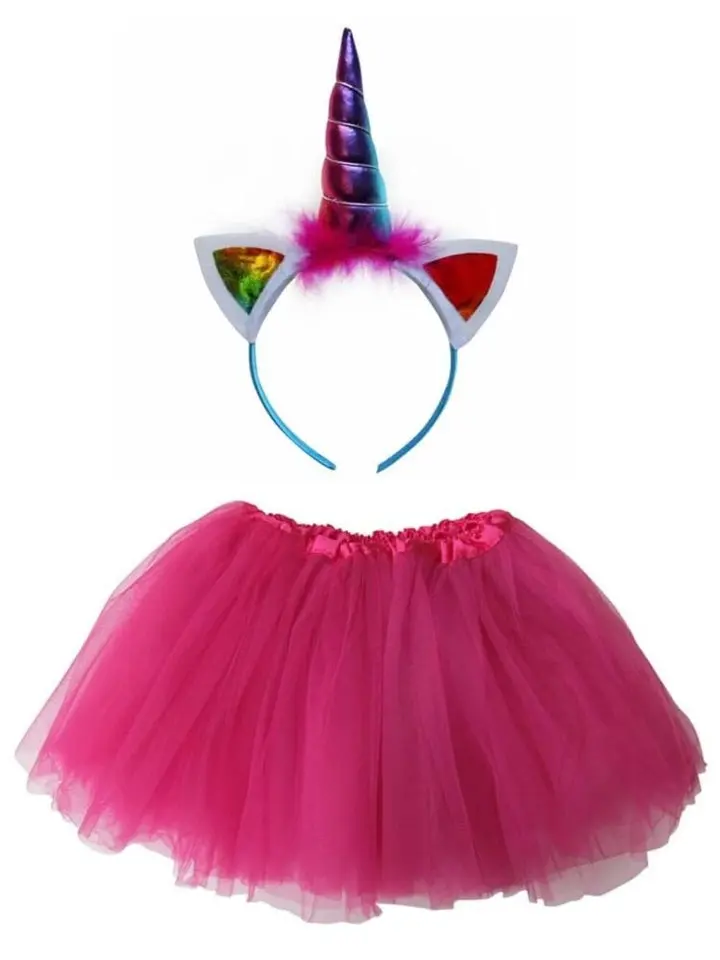 Girls Hot Pink Rainbow Unicorn Tutu Costume - Complete Kids Costume Set with Tutu & Headband Horn