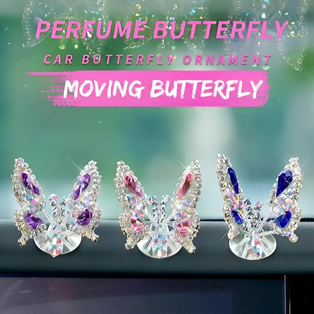 Dynamic Rhinestone Butterfly Car Decor Set, Bling Auto Dashboard Ornament & Air Vent Clip, Cute Car Interior Accessories for Women