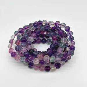 Rainbow Fluorite Bracelet for Overthinkers & Energy Protection Natural Healing Gemstone Jewelry Mind Cleaner Calm Anxiety Focus Enhancer 6mm 8mm 10mm Beads Stretch Fit Hand Strung Elastic Cord