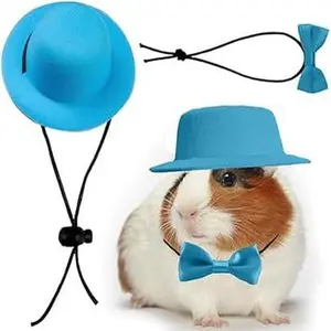 2pcs Cute Role Play Small Animal Pet Costume Set Blue Hat + Blue Bow Tie for Hamster Guinea Pig Rabbit Chinchilla Hedgehog