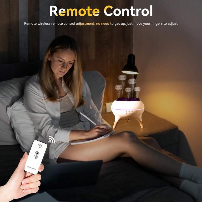 JELLOO Jellyfish Mist Aromatherapy Humidifier With 7 Colors LED Lights, 2 Modes Fire Mist Waterless Auto Shut Off Aromatherapy Diffuser, Voice Activated Sound Pickup Mist, For Bedroom, Office, Yoga Room