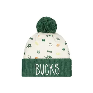 New Era Wisconsin All Over Print Milwaukee Bucks Cuff Pom Knit Hat