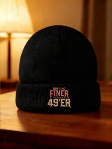 Vintage 49ers Beanie for Men & Women, Geometric Pattern, Fitted Style, Ideal for Winter, Casual Daily Use, Lightweight Durability