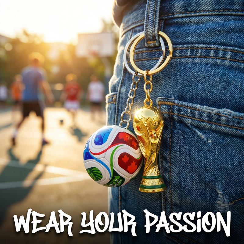 2026 USA-Canada-Mexico World Cup Keychain Set: World Cup Trophy & Official Match Ball Design, Premium Sports Fan Accessories