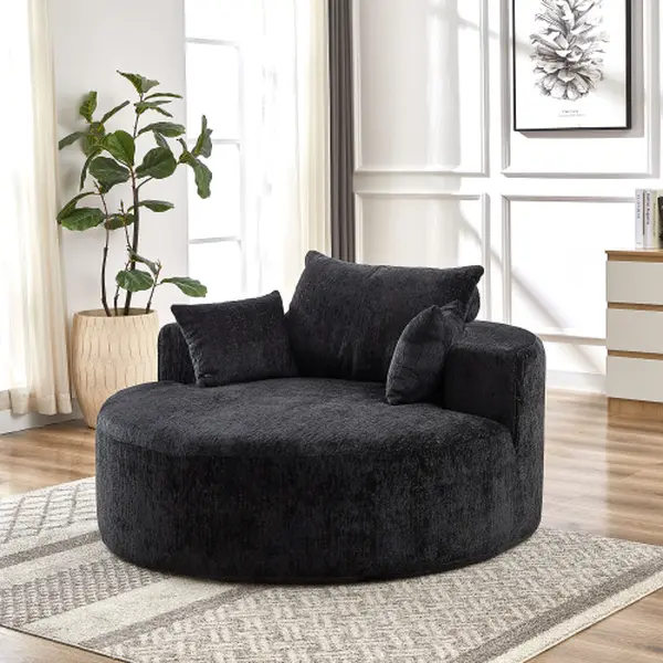 55 In Armless Polyester Fiber Foam Single Sofa - Modern Plush 1-Person Sleeping Chair with Head Pillow & Cushion, Fully Assembled Integrated Set, Single Box, Ideal for Living Rooms & Bedrooms, All Seasons (Non-Swivel)