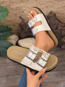 Women's Summer Sandals Flat Bottom Travel Beach Thick Sole Lightweight Buckle Strap Open Toe Slippers, New 2026 Model