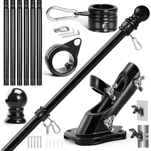 Flag Pole Kit- Upgraded Holder, Stainless Steel 7 FT Flag Poles with1 Inch Metal 360? Rotating Flag Pole Rings Two-Position Flag Pole Bracket Mounting for Outside House Porch (7 FT - Black)