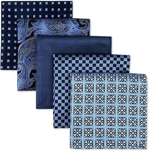 Assorted 5 Pieces Mens Silk Pocket Squares Handkerchiefs Set Lot