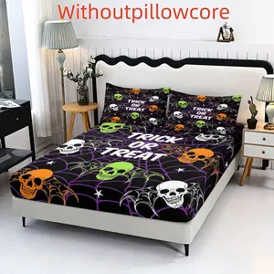 3pc Halloween skull print bedding set, including 1 bed sheet and 2 pillowcases (without padding), a gift for friends, suitable for single beds, double beds, multiple sizes to choose from, perfect for bedrooms, dormitories, guest rooms, and hotel apartment