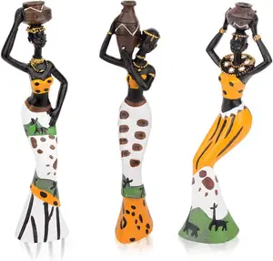 CYYKDA 3PACK Vintage African Statue. Hand Sculpture African American Figurines. Exotic Tribal Lady African Art Piece for Home Decor. Figurines Home Decor. Room Decor for Women-Yellow