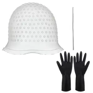 Silicone Hair Dye Highlight Kit with Gloves, Reusable Professional Hair Dye Hat Set, Pollution-Proof Tool for Salon and Home Use, Hair Dyeing