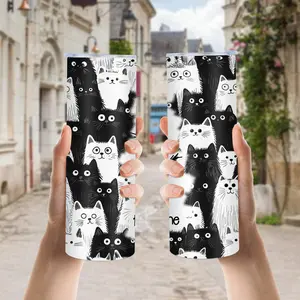 20oz Stainless Steel Cat Tumbler with Handle & Straw – Fun Black Cat Design, "IT's FINE" Humorous Text, Perfect Gift for Cat Lovers, Women, Men, and Cat Moms, Hand Wash Only