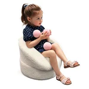 Mini Toddler Chair Comfy 1-2 Years Old - 17.3'' Compact Kids Couch with Carry Handle, Soft Teddy Plush Baby Chair, Washable Cover & Sturdy Design for Nursery & Playroom - White