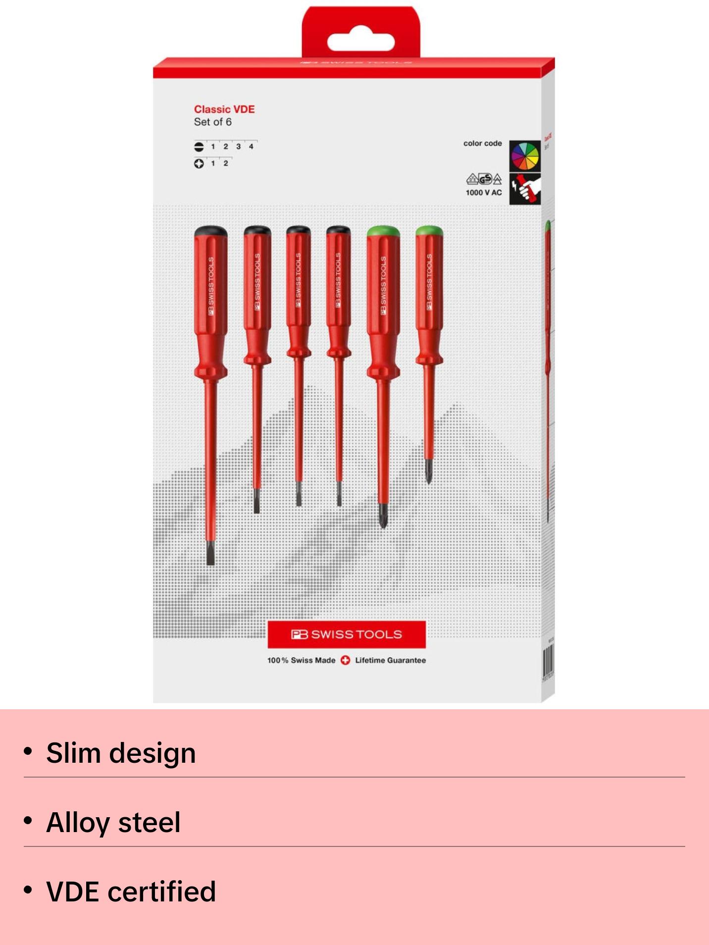 PB Swiss Tools PB 5543 Classic VDE Screwdriver Set, Slim, 6pcs