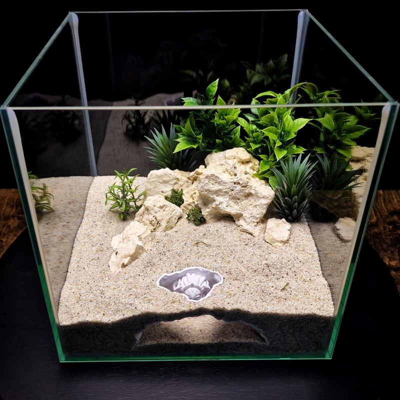 1pc 3D-printed aquarium reptile cave, no-assembly habitat hideout with multi-layered shell, enhances freshwater/saltwater aquarium ecosystem, hiding spot for small fish, shrimp, and turtles