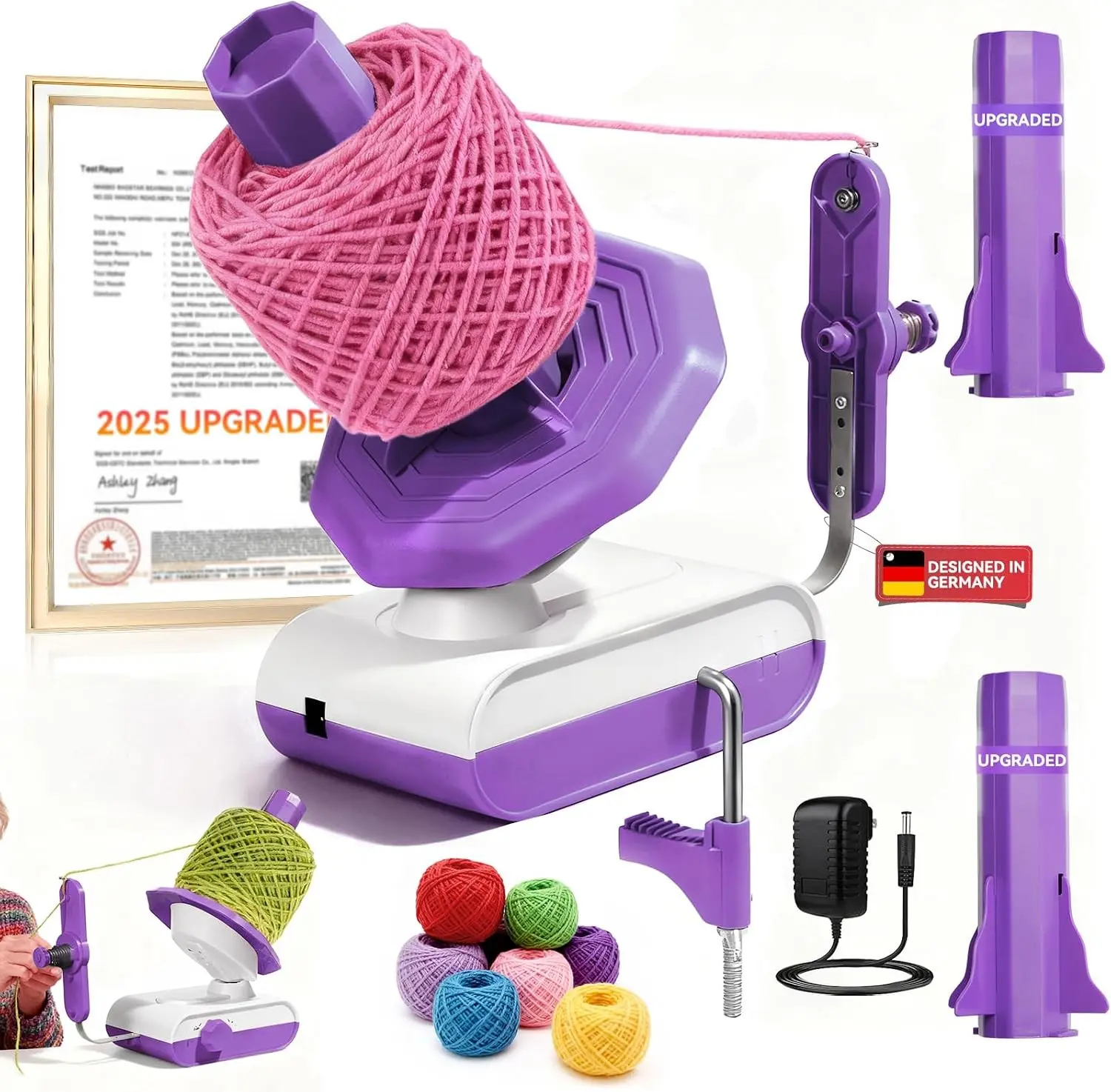 5.0 Upgraded Electric Yarn Winder【Top1 RPM German Motor】【S-Grade】 | 【Precision Gears】Wool Yarn Ball Winder Compact Automatic for Crocheting Super Strong Tension Ideal for Home and Studio Purple Gift