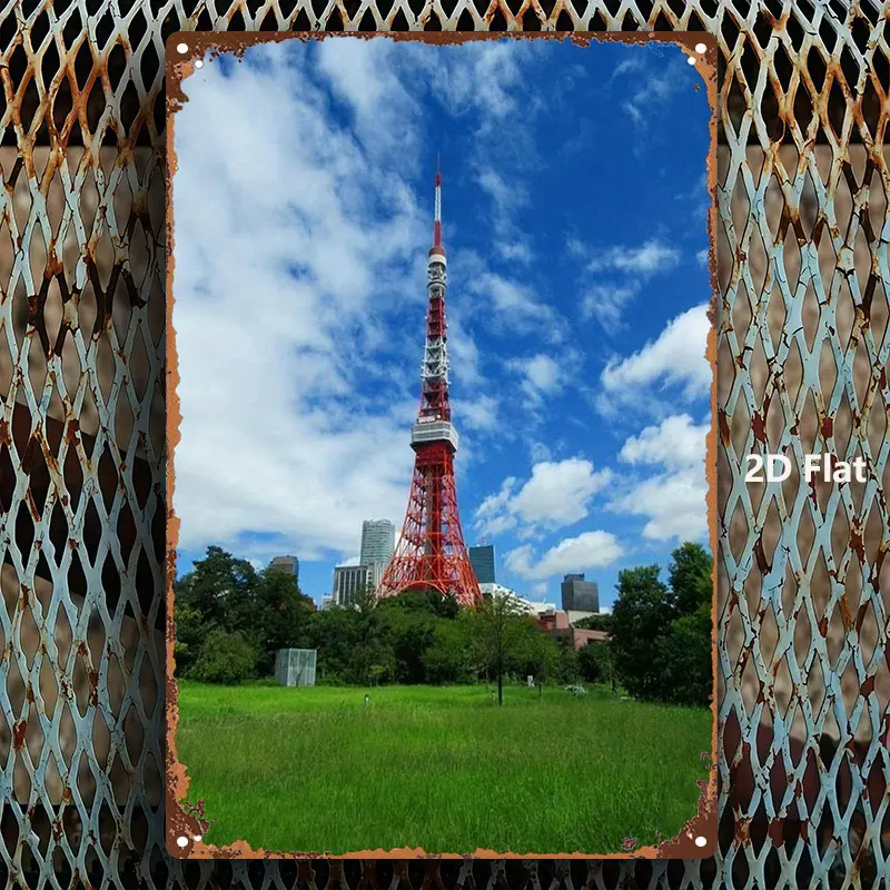 2D Flat, 1pc, Metal Sign, Tokyo Tower Tin Sign Vintage Decorative Hanging Ornament, Suitable for Home, Farm, Kitchen, Cafe, Bar or Garage Decor, Kitchen Decor |   Classic Design |   Antique Look, Vintage Metal Tin Sign - 8x12 inches 20x30cm, 2D Flat