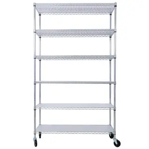 Hdmw 6 Tier 6000lbs Capacity NSF Metal Shelf Wire Shelving Unit, Heavy Duty Adjustable Storage Rack with Wheels & Shelf Liners for Commercial Grade Utility Steel Storage Rack, chrome- 84"H x 48"L x 20"D