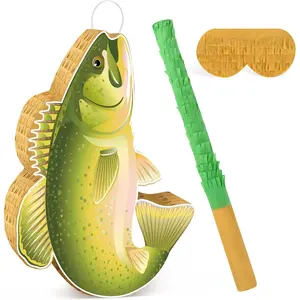 Fishing Game Pinata with Stick & Blindfold Large Funny Summer Pinatas for Adult Boys Birthday Party Fishing Themed Party Decorations Retirement Party Games
