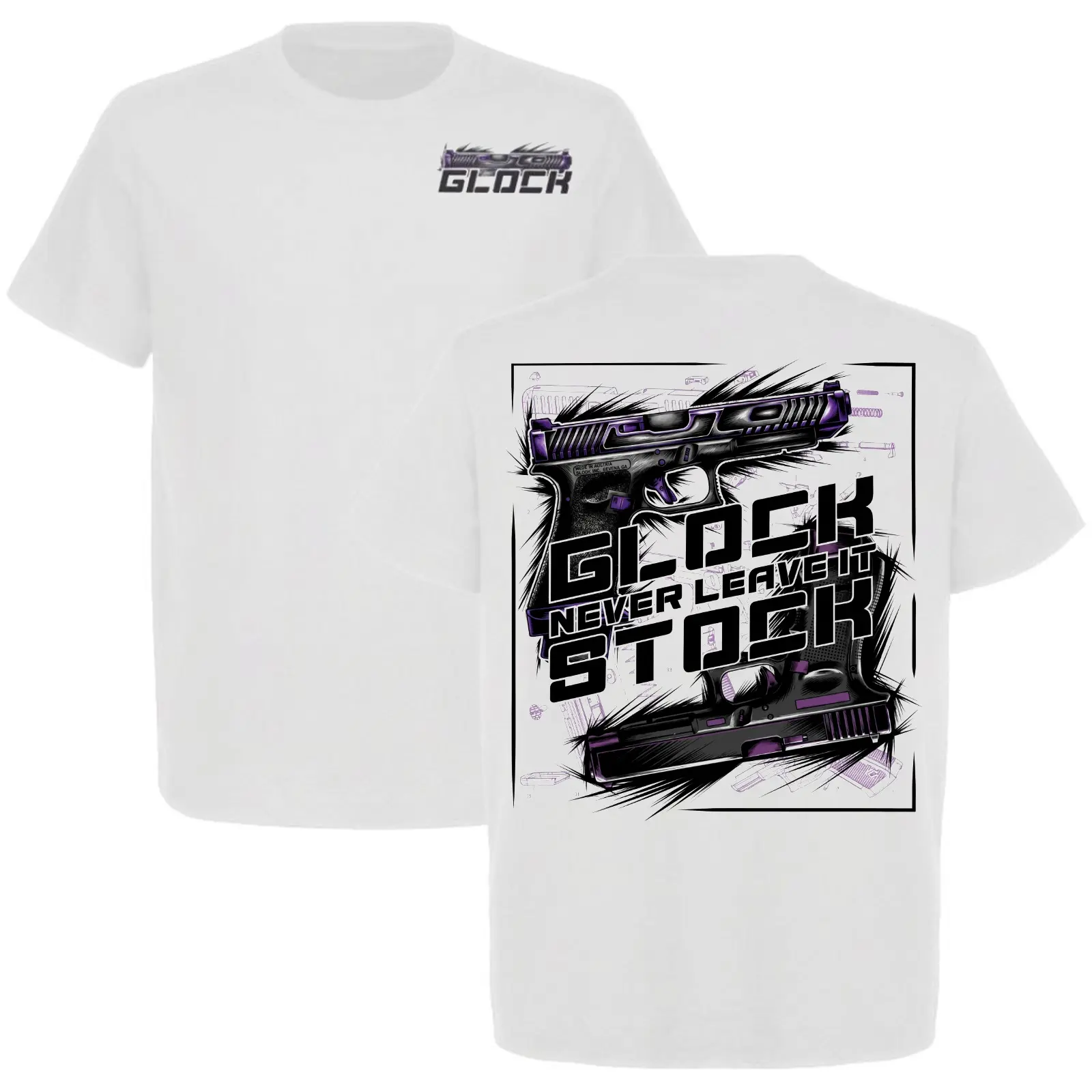 Glock Never Leave It Stock Shirt, Custom Glock Graphic Tee, Modified Pistol Streetwear T-Shirt, Tactical Humor Gift for Gun Enthusiasts