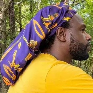 Royal Purple & Gold Egyptian Hieroglyphics Loc Cap Culturally Rich Bold Statement Adjustable Loc Cap