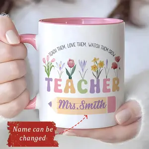 One Personalized Coffee Mug for Teachers Featuring a Custom Floral Design, Made of Ceramic with an 11oz & 15oz  Capacity, Perfect As Gifts to Show Appreciation for Female Teachers on Occasions Like Birthdays And Christmas